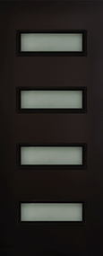 Puerta de lámina o acero para entrada princiopal exterior con 4 vitrales horizontales color chocolate